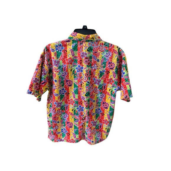 Technics Womens Size XL Bright Multicolor Print Button Up Shirt Top Short Sleeve - Picture 3 of 3